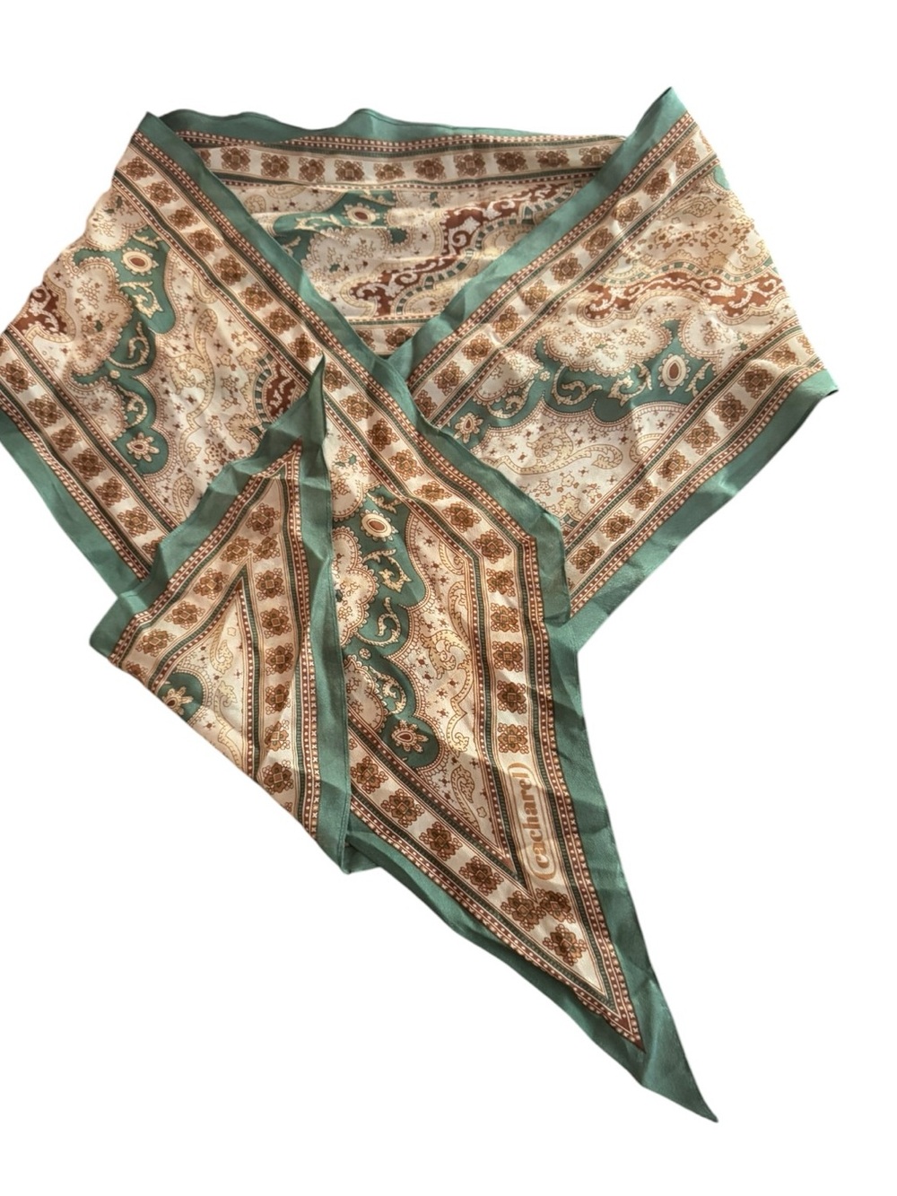 Vintage cacharel Mint Green & Cream Paisley Silk Scarf